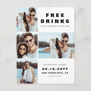 Modern 4 Photo Collage Wedding Save Our Date Announcement Postcard