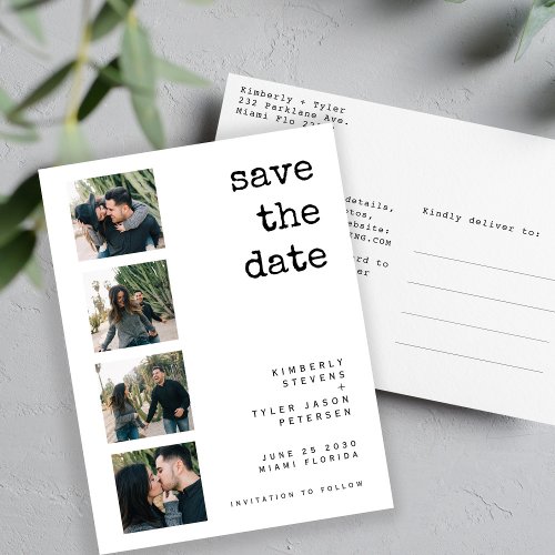Modern 4 photo collage wedding save the date announcement postcard