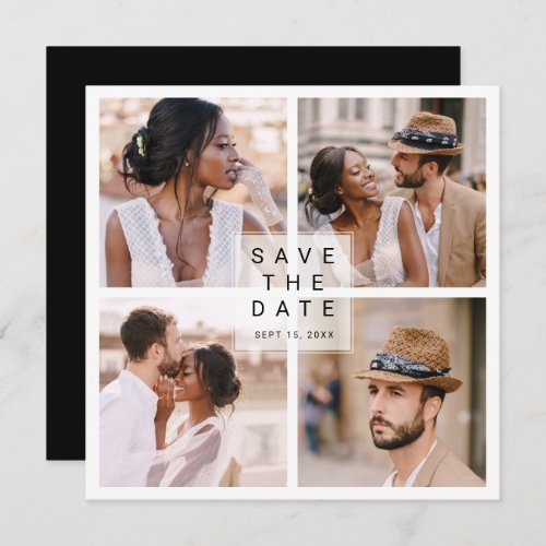 Modern 4 Photo Collage Wedding Square Save The Date
