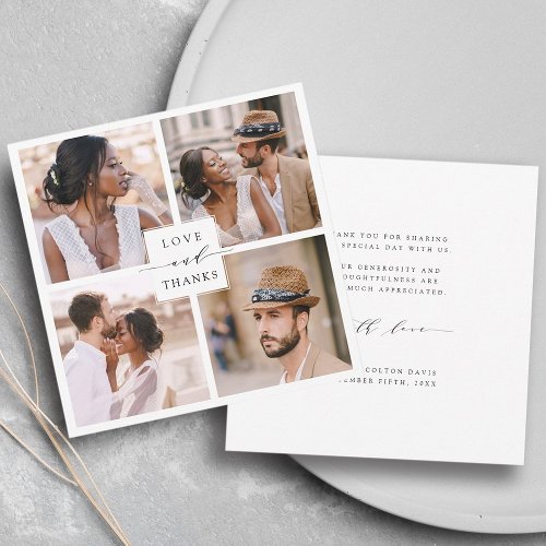 Modern 4 Photo Collage Wedding Square Thank You Card