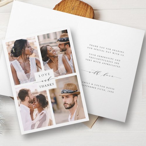 Modern 4 Photo Collage Wedding Thank You Card