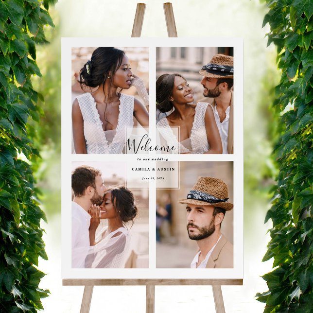 Modern 4 Photo Collage Wedding Welcome Foam Board (Creator Uploaded)
