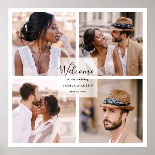 Modern 4 Photo Collage Wedding Welcome Square Sign