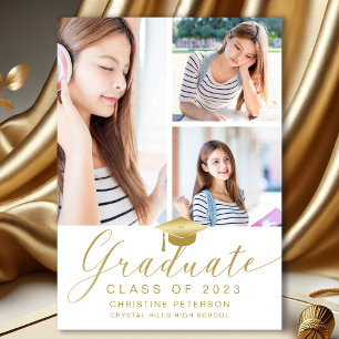 Modern 4 Photo Collage White Graduation Announcement