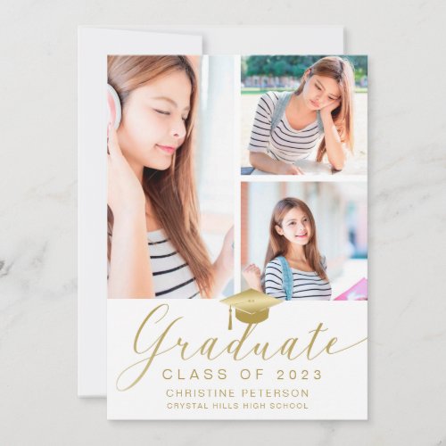 Modern 4 Photo Collage White Graduation Announcement