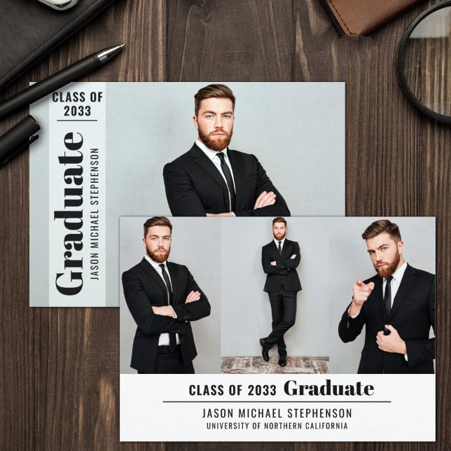 Modern 4 photo college high school graduation announcement (Creator Uploaded)