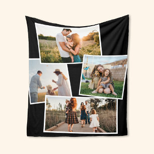 Modern 4 Photo Custom Picture Collage Fleece Blanket