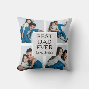 Modern 4 photo Custom Text Father's Day Throw Pillow