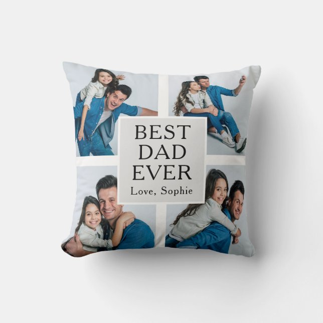 Modern 4 photo Custom Text Father's Day  Throw Pillow (Front)