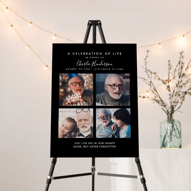 Modern 4-Photo Custom Text Funeral Foam Board (In Situ (Stand))