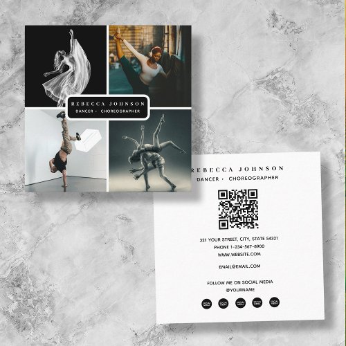 Modern 4 Photo Dancer Choreographer QR Code Square Business Card