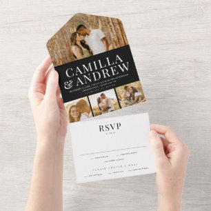 Modern 4 Photo Elegant Wedding All In One Invitation