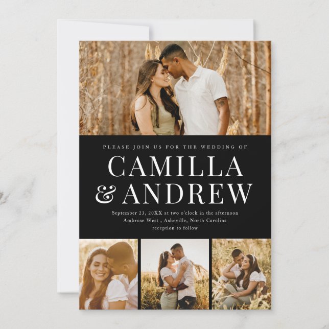 Modern 4 Photo Elegant Wedding Invitation (Front)