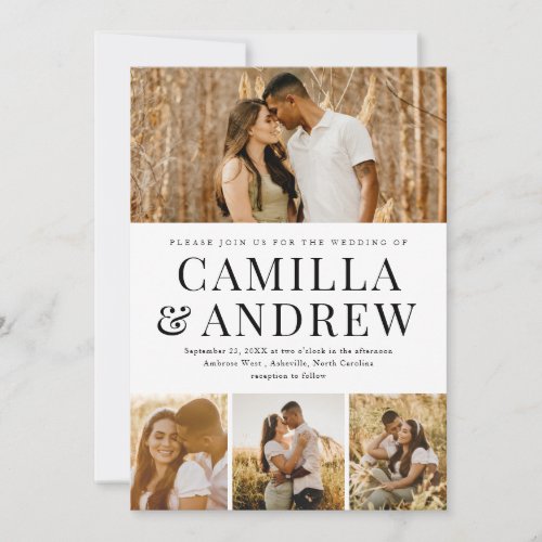 Modern 4 Photo Elegant Wedding Invitation