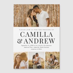 Modern 4 Photo Elegant Wedding Magnetic Invitation