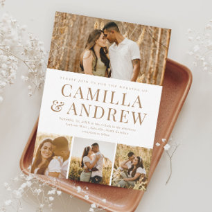 Modern 4 Photo Elegant Wedding Magnetic Invitation