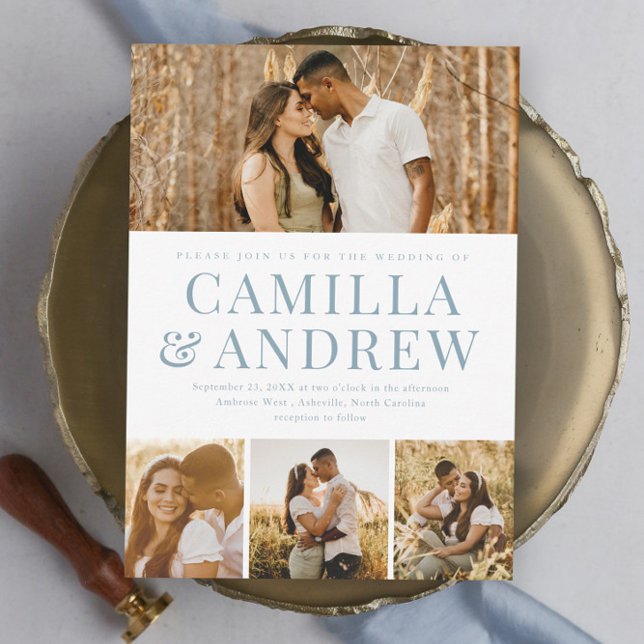  Modern 4 Photo Elegant Wedding Magnetic Invitation (Creator Uploaded)