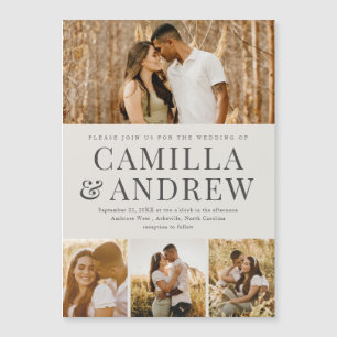  Modern 4 Photo Elegant Wedding Magnetic Invitation