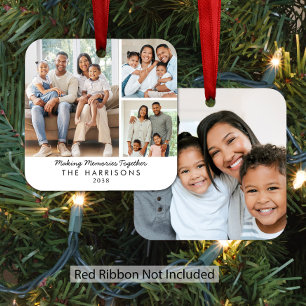 Modern 4 Photo Family Christmas Metal Ornament