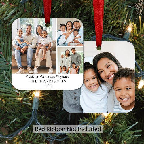 Modern 4 Photo Family Christmas Metal Ornament