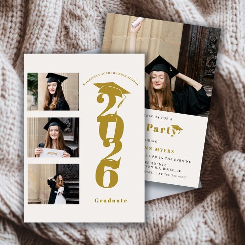 Modern 4 Photo Gold Class of '26 Graduation Party 
