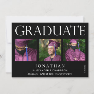 Modern 4 Photo Graduation Announcement -Black 