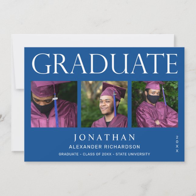 Modern 4 Photo Graduation Announcement -Blue (Front)
