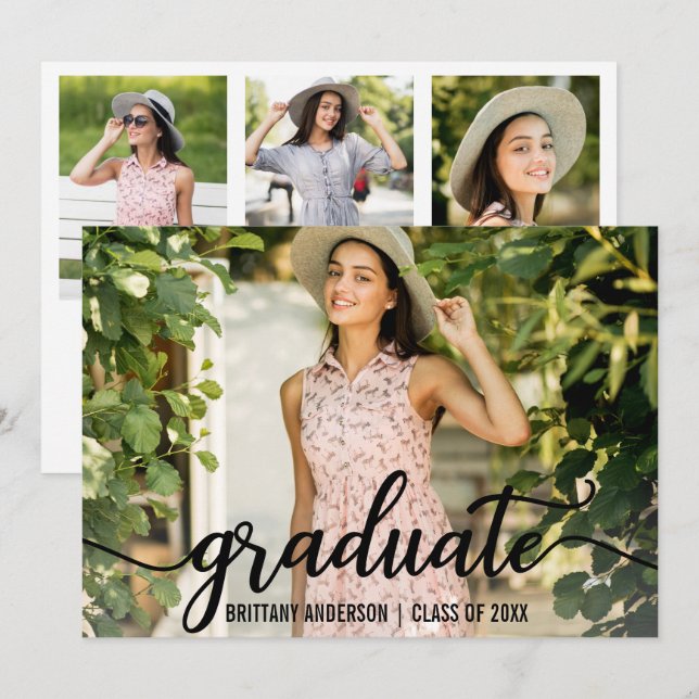 Modern 4 Photo Graduation Announcement Card W (Front/Back)