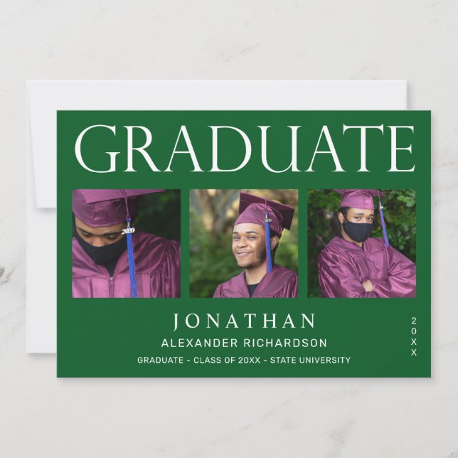 Modern 4 Photo Graduation Announcement -Green (Front)