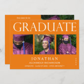 Modern 4 Photo Graduation Announcement -Orange (Front/Back)