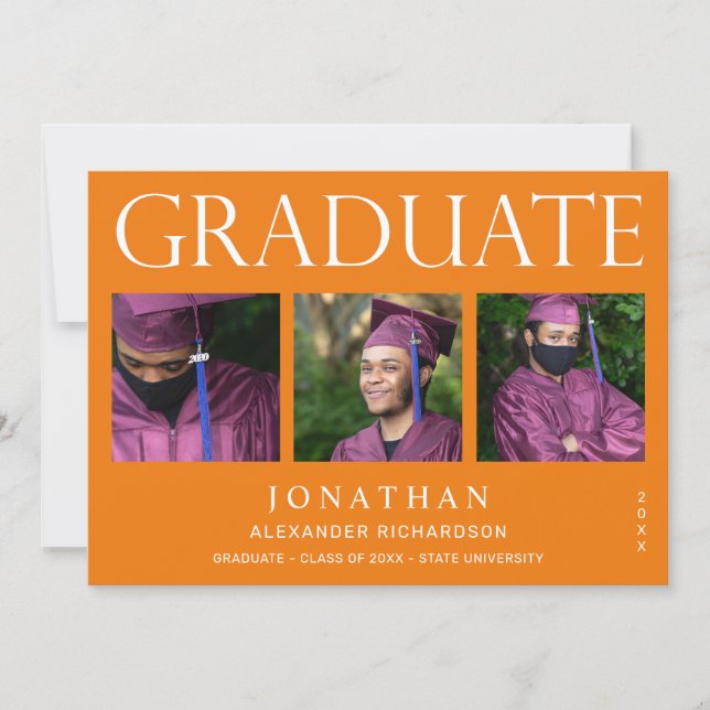 Modern 4 Photo Graduation Announcement -Orange (Front)