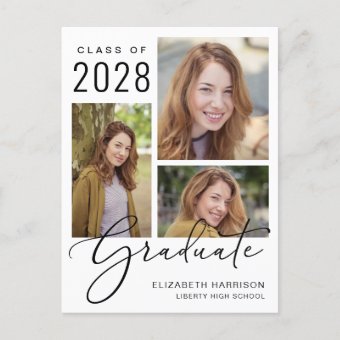 Modern 4 Photo Graduation Announcement Postcard | Zazzle