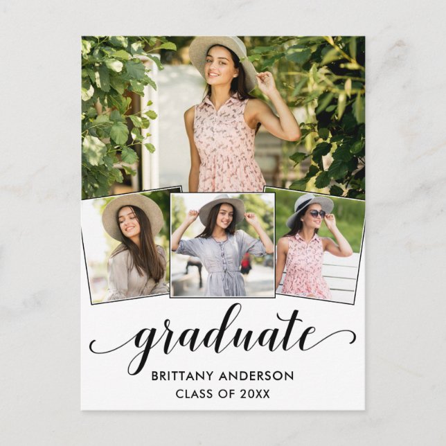Modern 4 Photo Graduation Calligraphy Announcement (Front)