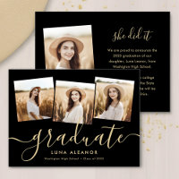 Modern 4 Photo Graduation Collage Black And Gold