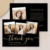 Modern 4 Photo Graduation Collage Black And Gold