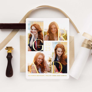 Modern 4 Photo Graduation Foil Invitation