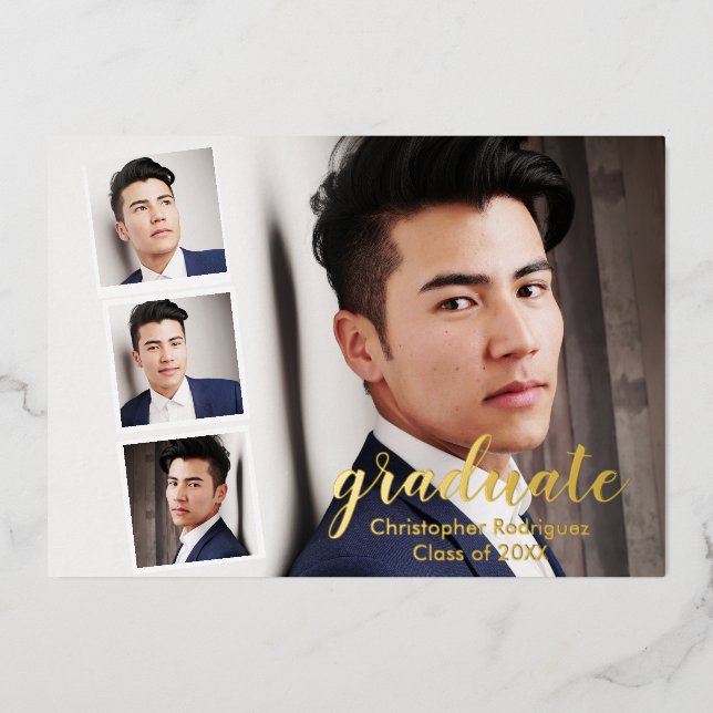 Modern 4 Photo Graduation Foil Invitation (Front)