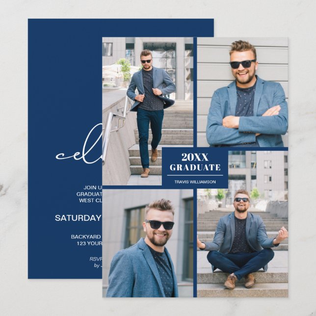 Modern 4 Photo Graduation Invitation (Front/Back)