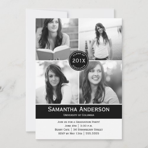 Modern 4 Photo Graduation Invitation - Black