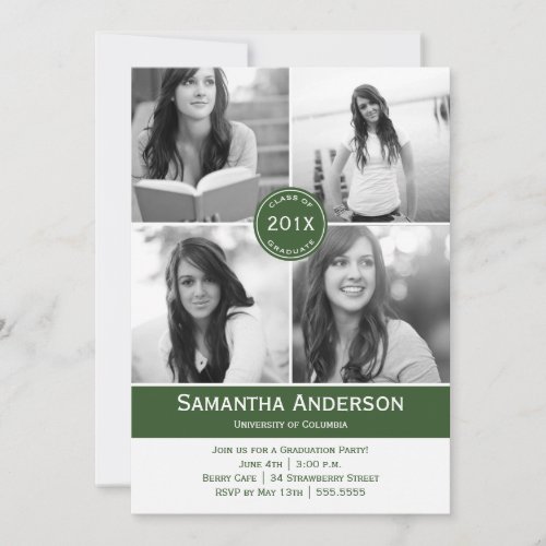 Modern 4 Photo Graduation Invitation - Green