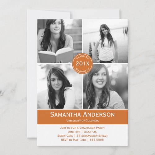 Modern 4 Photo Graduation Invitation - Orange