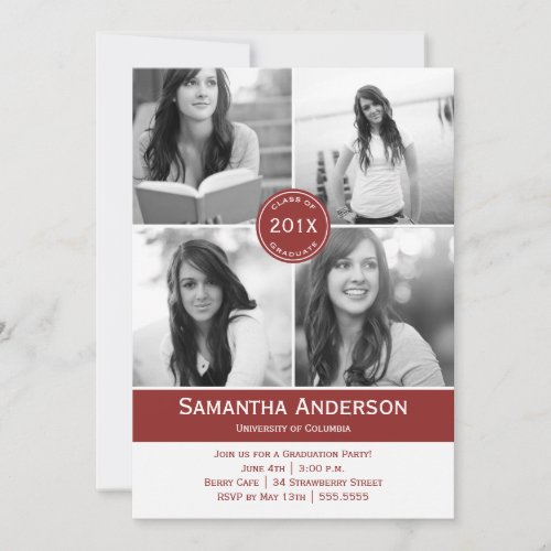 Modern 4 Photo Graduation Invitation - Red