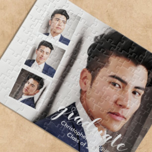Modern 4 Photo Graduation Jigsaw Puzzle