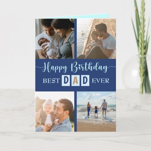 Modern 4 Photo Happy Birthday Dad Greetings Card