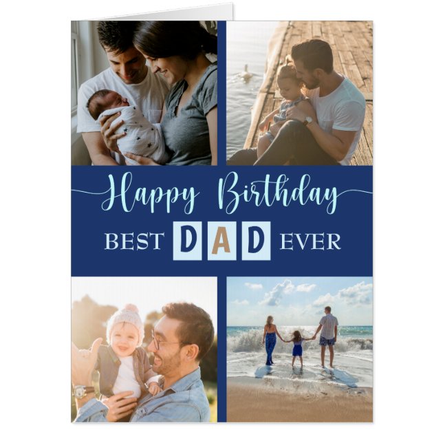 Modern 4 Photo Happy Birthday Dad Greetings Card (Front)