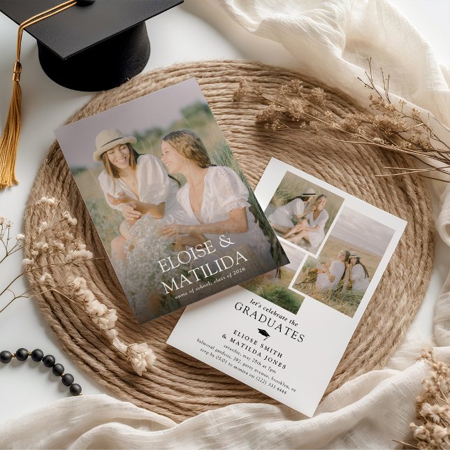 Modern 4 Photo Joint Graduation Party Invitation (Creator Uploaded)