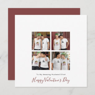 Modern 4 photo LGBT Gay Love Husband Valentine Holiday Card