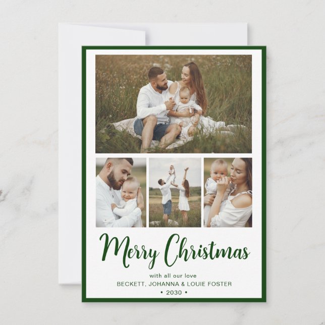 Modern 4 Photo Merry Christmas Holiday Card (Front)
