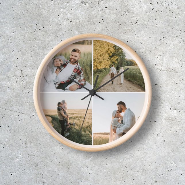 Modern 4 Photo Round Clock (Creator Uploaded)