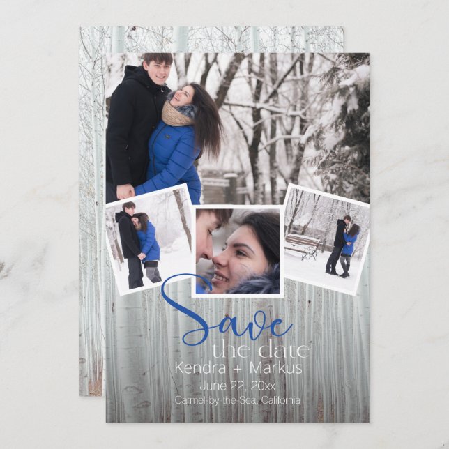 Modern 4 Photo Rustic Typography  Save the Date Invitation (Front/Back)